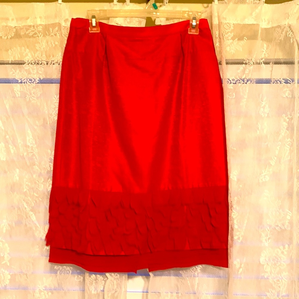 Size 8 red feathered skirt.